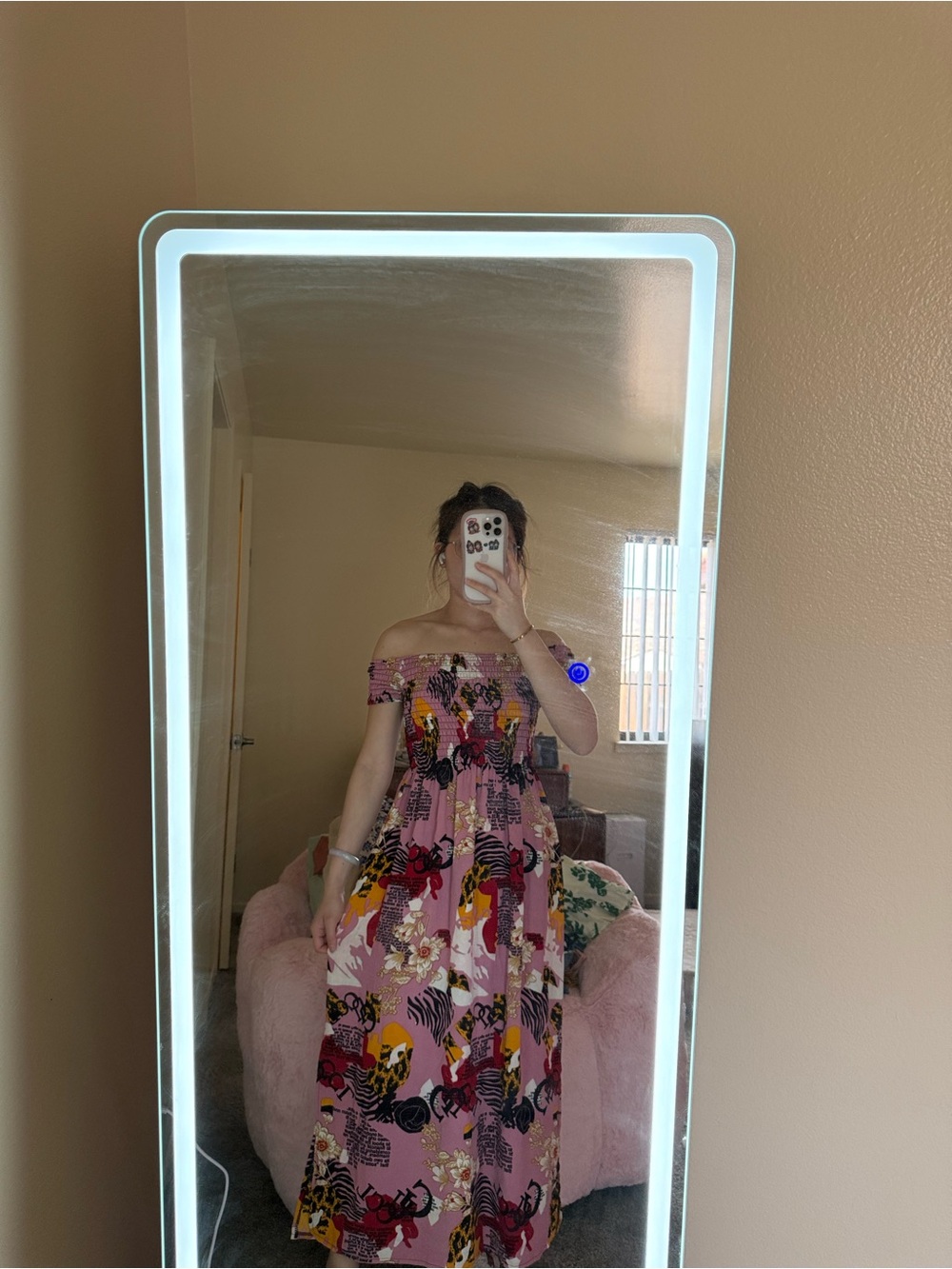H&M Pink Floral Off-Shoulder Maxi Dress